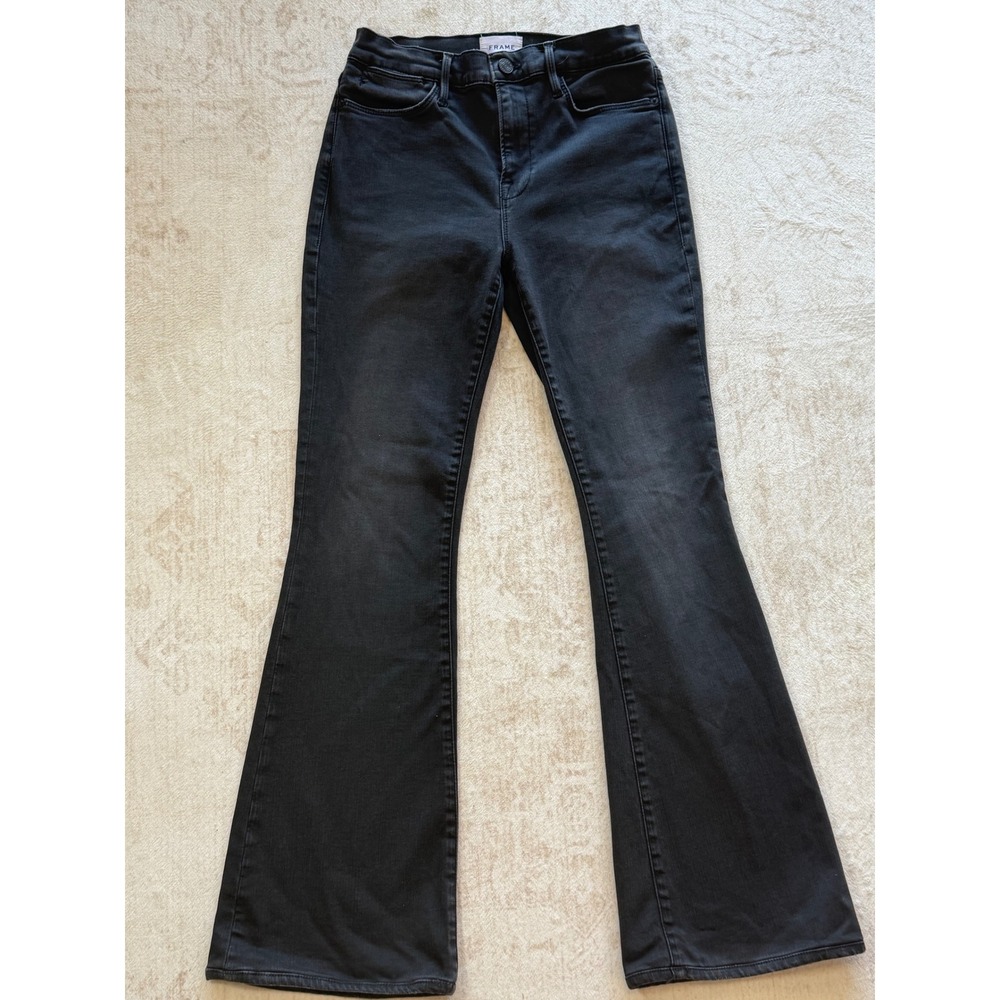 Frame Le High Flare Jeans Black Washed Denim High Rise Size 28 LHF208 KERRY